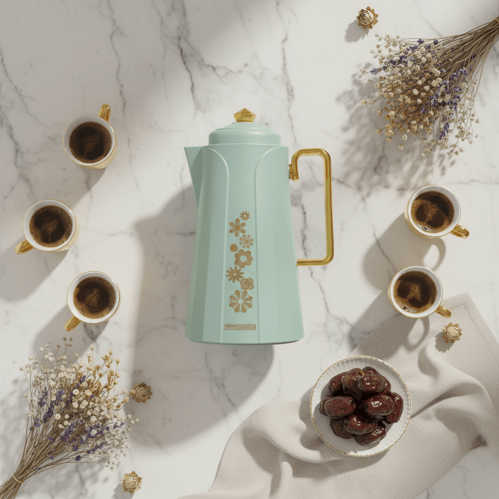 Royalford Vacuum Flask 1L – Dull Blue with Gold Floral - Al Kabayel Discount CentreRoyalford Vacuum Flask 1L – Dull Blue with Gold FloralThermosROYALFORDAl Kabayel Discount Centre