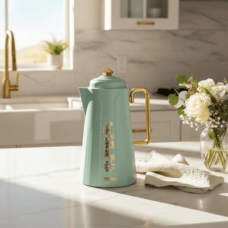 Royalford Vacuum Flask 1L – Dull Blue with Gold Floral - Al Kabayel Discount CentreRoyalford Vacuum Flask 1L – Dull Blue with Gold FloralThermosROYALFORDAl Kabayel Discount Centre