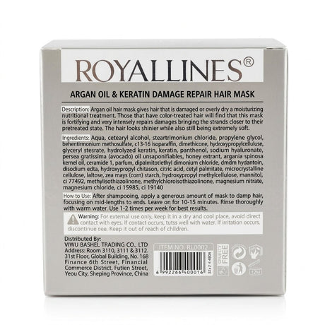 Royallines Argan Oil & Keratin Damage Repair Hair Mask – 450ml - Al Kabayel Discount CentreRoyallines Argan Oil & Keratin Damage Repair Hair Mask – 450mlHair MasksROYALLINESAl Kabayel Discount Centre