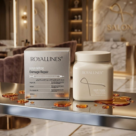 Royallines Argan Oil & Keratin Damage Repair Hair Mask – 450ml - Al Kabayel Discount CentreRoyallines Argan Oil & Keratin Damage Repair Hair Mask – 450mlHair MasksROYALLINESAl Kabayel Discount Centre