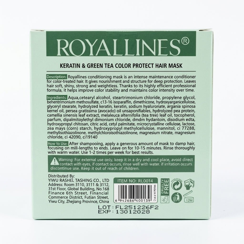 Royallines Keratin & Green Tea Color Protect Hair Mask 450ml - Al Kabayel Discount CentreRoyallines Keratin & Green Tea Color Protect Hair Mask 450mlHair MasksROYALLINESAl Kabayel Discount Centre