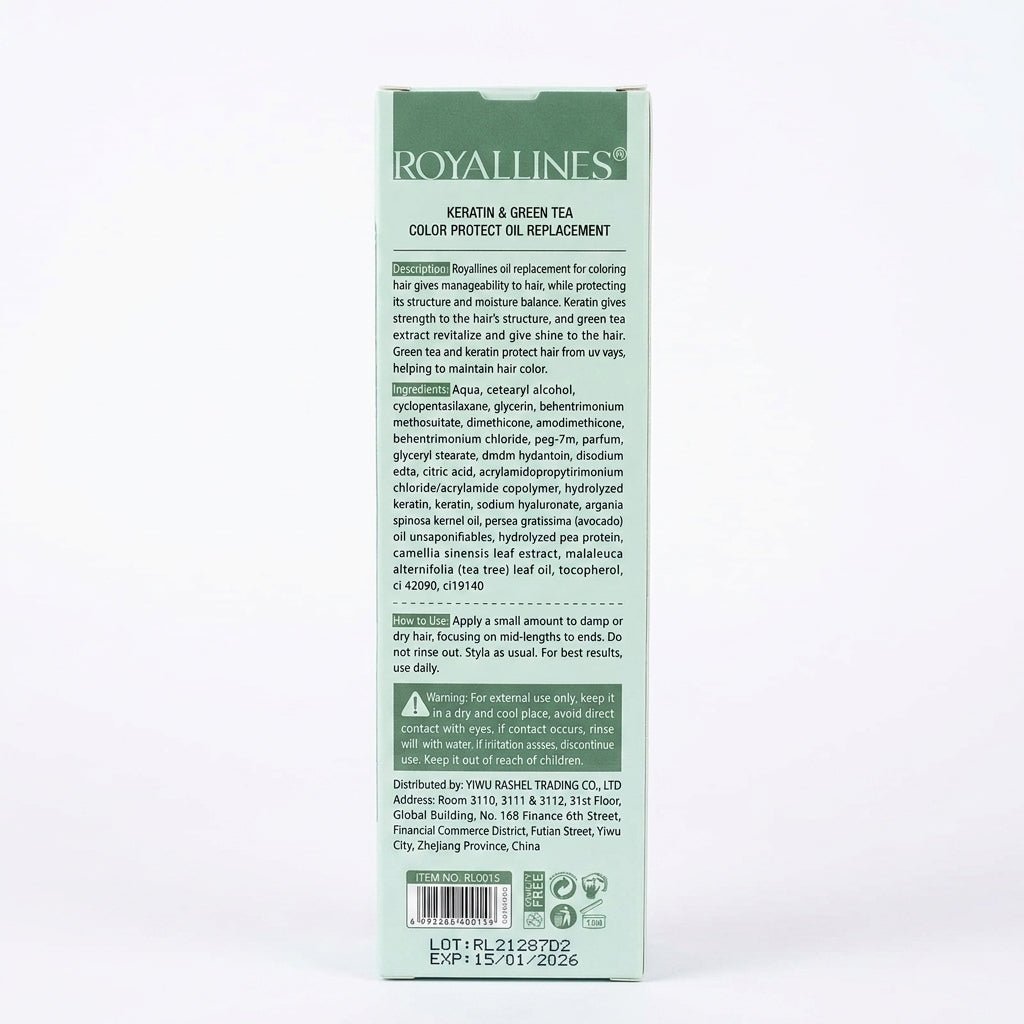Royallines Keratin & Green Tea Oil Replacement – Color Protect (250ml) - Al Kabayel Discount CentreRoyallines Keratin & Green Tea Oil Replacement – Color Protect (250ml)Hair CareROYALLINESAl Kabayel Discount Centre