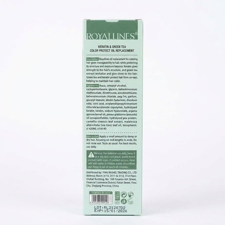 Royallines Keratin & Green Tea Oil Replacement – Color Protect (250ml) - Al Kabayel Discount CentreRoyallines Keratin & Green Tea Oil Replacement – Color Protect (250ml)Hair CareROYALLINESAl Kabayel Discount Centre