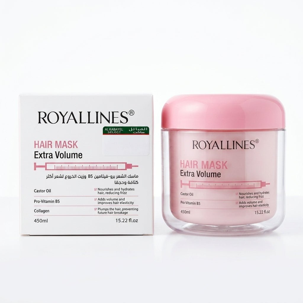 Royallines Pro-Vitamin B5 & Castor Oil Extra Volume Hair Mask 450ml - Al Kabayel Discount CentreRoyallines Pro-Vitamin B5 & Castor Oil Extra Volume Hair Mask 450mlHair MasksROYALLINESAl Kabayel Discount Centre