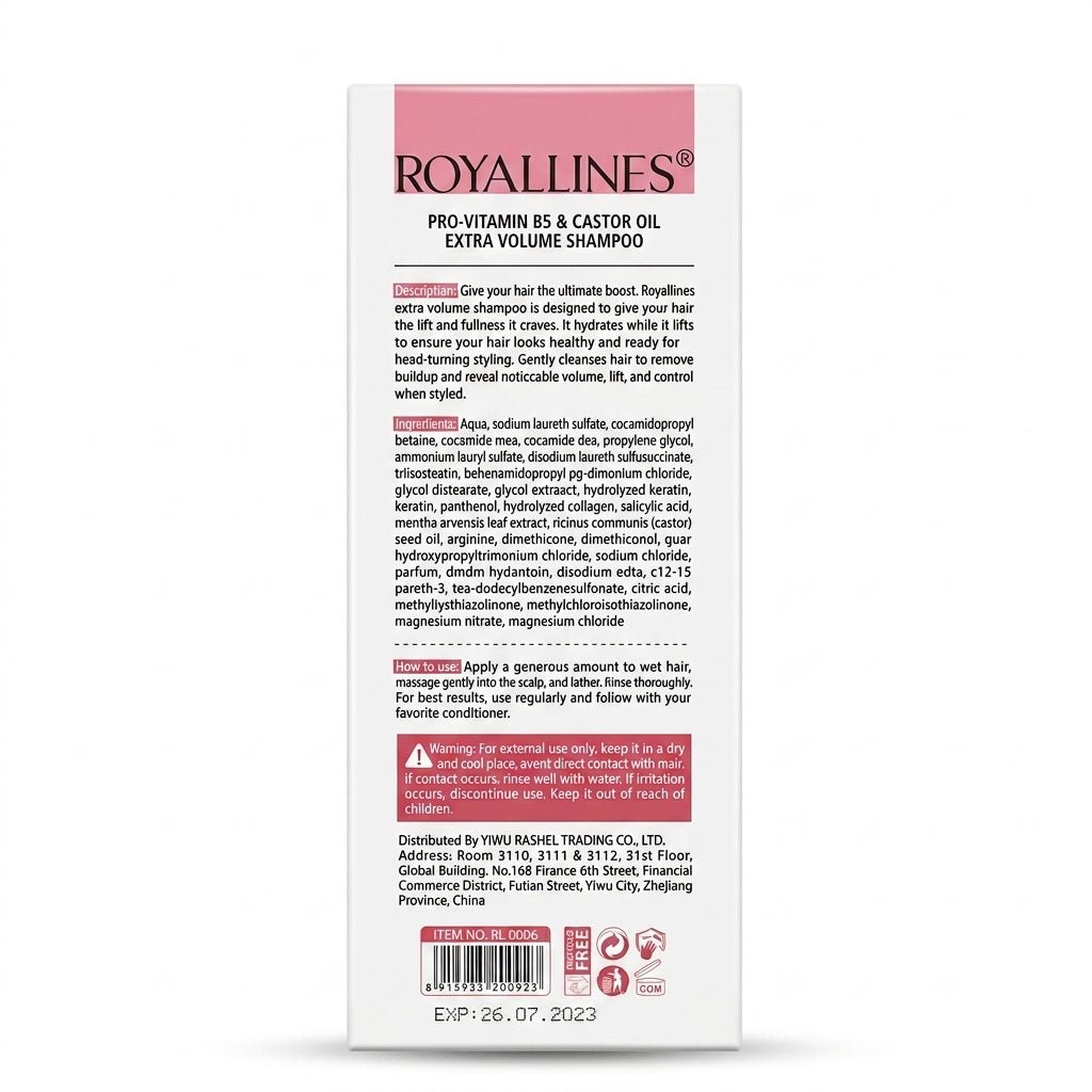 Royallines Pro-Vitamin B5 & Castor Oil Extra Volume Shampoo – 700ml - Al Kabayel Discount CentreRoyallines Pro-Vitamin B5 & Castor Oil Extra Volume Shampoo – 700mlShampoo/ConditionerROYALLINESAl Kabayel Discount Centre