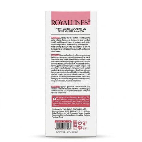 Royallines Pro-Vitamin B5 & Castor Oil Extra Volume Shampoo – 700ml - Al Kabayel Discount CentreRoyallines Pro-Vitamin B5 & Castor Oil Extra Volume Shampoo – 700mlShampoo/ConditionerROYALLINESAl Kabayel Discount Centre