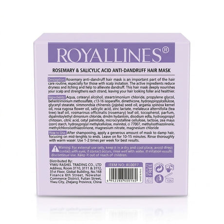 Royallines Rosemary & Salicylic Acid Anti-Dandruff Hair Mask – 450ml - Al Kabayel Discount CentreRoyallines Rosemary & Salicylic Acid Anti-Dandruff Hair Mask – 450mlHair MasksROYALLINESAl Kabayel Discount Centre