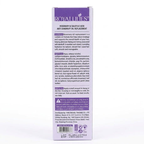Royallines Rosemary & Salicylic Acid Anti-Dandruff Oil Replacement – 250ml - Al Kabayel Discount CentreRoyallines Rosemary & Salicylic Acid Anti-Dandruff Oil Replacement – 250mlHair CareROYALLINESAl Kabayel Discount Centre
