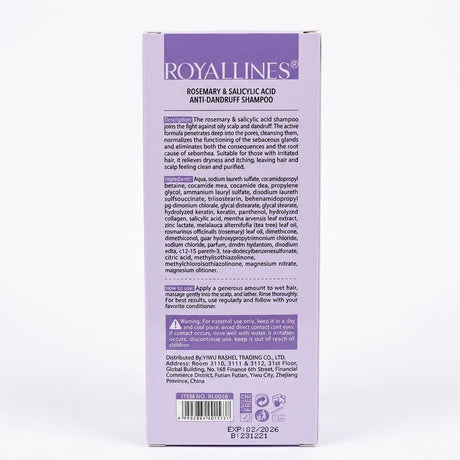 Royallines Rosemary & Salicylic Acid Anti-Dandruff Shampoo with Tea Tree Oil – 700ml - Al Kabayel Discount CentreRoyallines Rosemary & Salicylic Acid Anti-Dandruff Shampoo with Tea Tree Oil – 700mlShampoo/ConditionerROYALLINESAl Kabayel Discount Centre