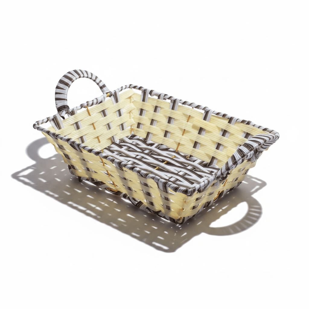 Rustic Cream & White Handwoven Rectangular Rattan Storage and Carry Basket with Durable Handle 29×23 cm - Al Kabayel Discount CentreRustic Cream & White Handwoven Rectangular Rattan Storage and Carry Basket with Durable Handle 29×23 cmRattanAKDCAl Kabayel Discount Centre