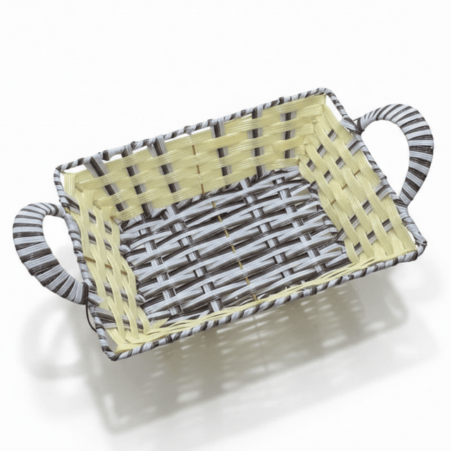 Rustic Cream & White Handwoven Rectangular Rattan Storage and Carry Basket with Durable Handle 29×23 cm - Al Kabayel Discount CentreRustic Cream & White Handwoven Rectangular Rattan Storage and Carry Basket with Durable Handle 29×23 cmRattanAKDCAl Kabayel Discount Centre