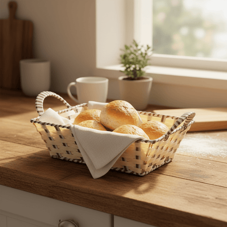 Rustic Cream & White Handwoven Rectangular Rattan Storage and Carry Basket with Durable Handle 29×23 cm - Al Kabayel Discount CentreRustic Cream & White Handwoven Rectangular Rattan Storage and Carry Basket with Durable Handle 29×23 cmRattanAKDCAl Kabayel Discount Centre