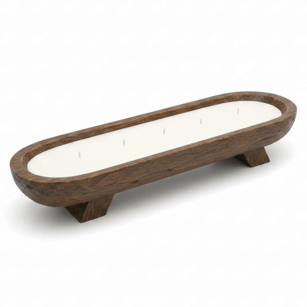 Rustic Wooden Dough Bowl Candle | Oval Centerpiece Candle in Dark Wood Base | 50×15cm | Premium White Wax | Home Décor & Gift - Al Kabayel Discount CentreRustic Wooden Dough Bowl Candle | Oval Centerpiece Candle in Dark Wood Base | 50×15cm | Premium White Wax | Home Décor & GiftHome FragrancesAKDCAl Kabayel Discount Centre
