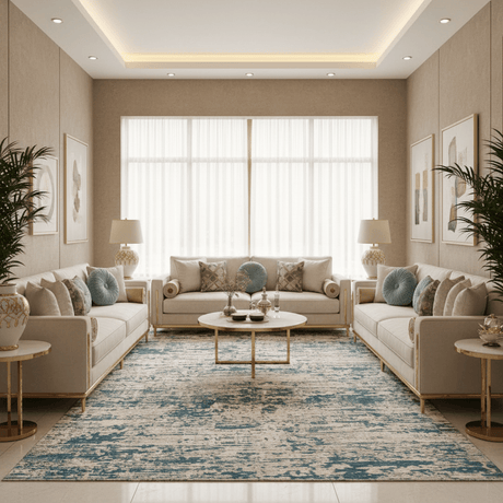 Safari Cream & Blue Polyester Carpet | 250×350 cm | - Al Kabayel Discount CentreSafari Cream & Blue Polyester Carpet | 250×350 cm |DoormatsSAFARIAl Kabayel Discount Centre