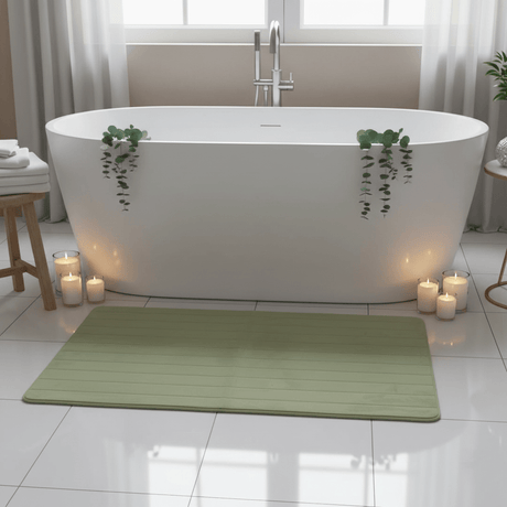 Sage Green Memory Foam Floor Mat | Striped Texture | Extra Large 100×150 cm | Non-Slip Bath & Bedroom Rug - Al Kabayel Discount CentreSage Green Memory Foam Floor Mat | Striped Texture | Extra Large 100×150 cm | Non-Slip Bath & Bedroom RugDoormatsAKDCAl Kabayel Discount Centre