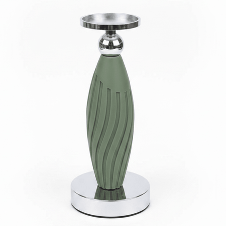 Sage Green Plastic & Metal Textured Pillar Candle Holder with Chrome Accents – 22.5cm - Al Kabayel Discount CentreSage Green Plastic & Metal Textured Pillar Candle Holder with Chrome Accents – 22.5cmHome Décor AccentsAKDCAl Kabayel Discount Centre