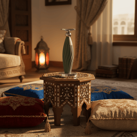 Sage Green Plastic & Metal Textured Pillar Candle Holder with Chrome Accents – 22.5cm - Al Kabayel Discount CentreSage Green Plastic & Metal Textured Pillar Candle Holder with Chrome Accents – 22.5cmHome Décor AccentsAKDCAl Kabayel Discount Centre