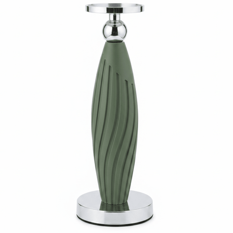 Sage Green Plastic & Metal Textured Pillar Candle Holder with Chrome Accents – 29cm - Al Kabayel Discount CentreSage Green Plastic & Metal Textured Pillar Candle Holder with Chrome Accents – 29cmHome Décor AccentsAKDCAl Kabayel Discount Centre