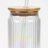 Sakha Iridescent Ribbed Glass Jar with Bamboo Lid & Glass Straw — 470ml - Al Kabayel Discount CentreSakha Iridescent Ribbed Glass Jar with Bamboo Lid & Glass Straw — 470mlMugsSAKHAAl Kabayel Discount Centre