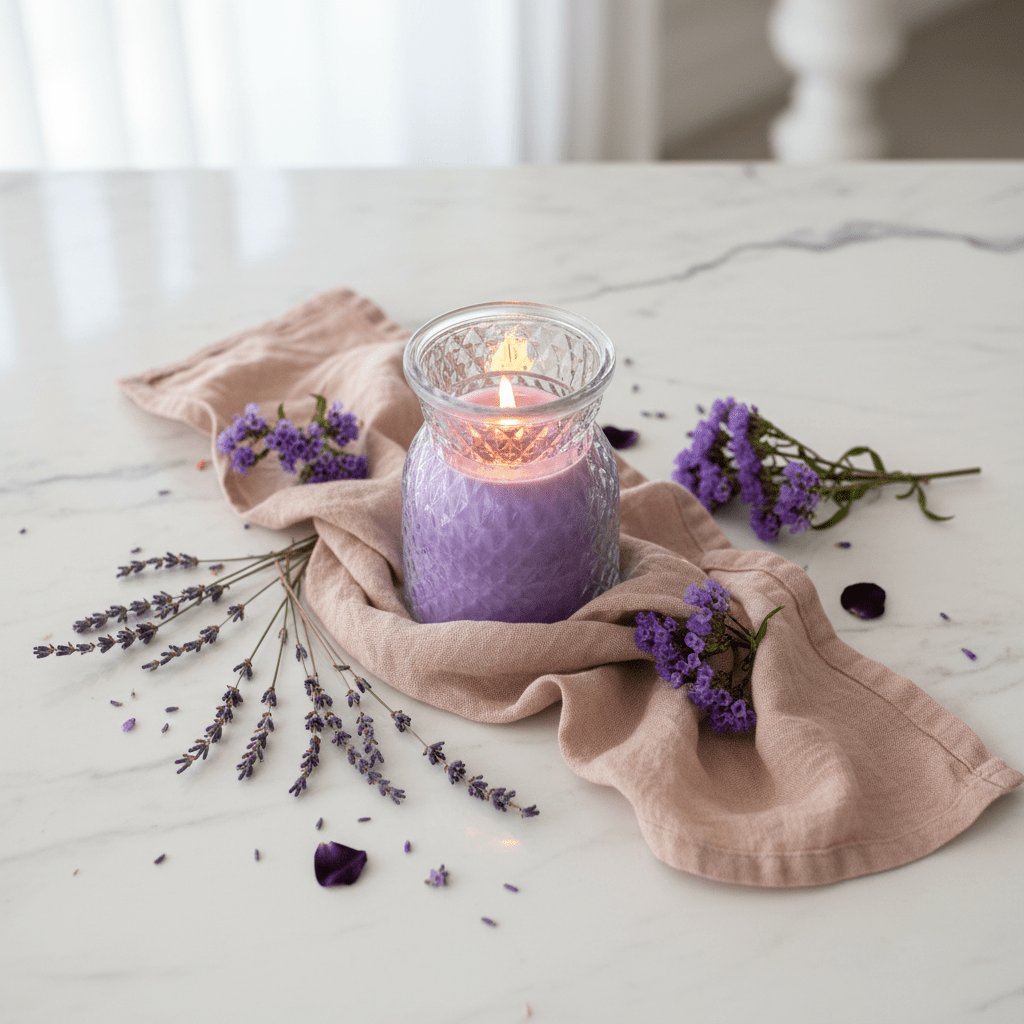 Sakha Lavender Scented Candle in Diamond - Cut Glass Jar | 10×7 cm - Al Kabayel Discount CentreSakha Lavender Scented Candle in Diamond - Cut Glass Jar | 10×7 cmHome FragrancesSAKHAAl Kabayel Discount Centre