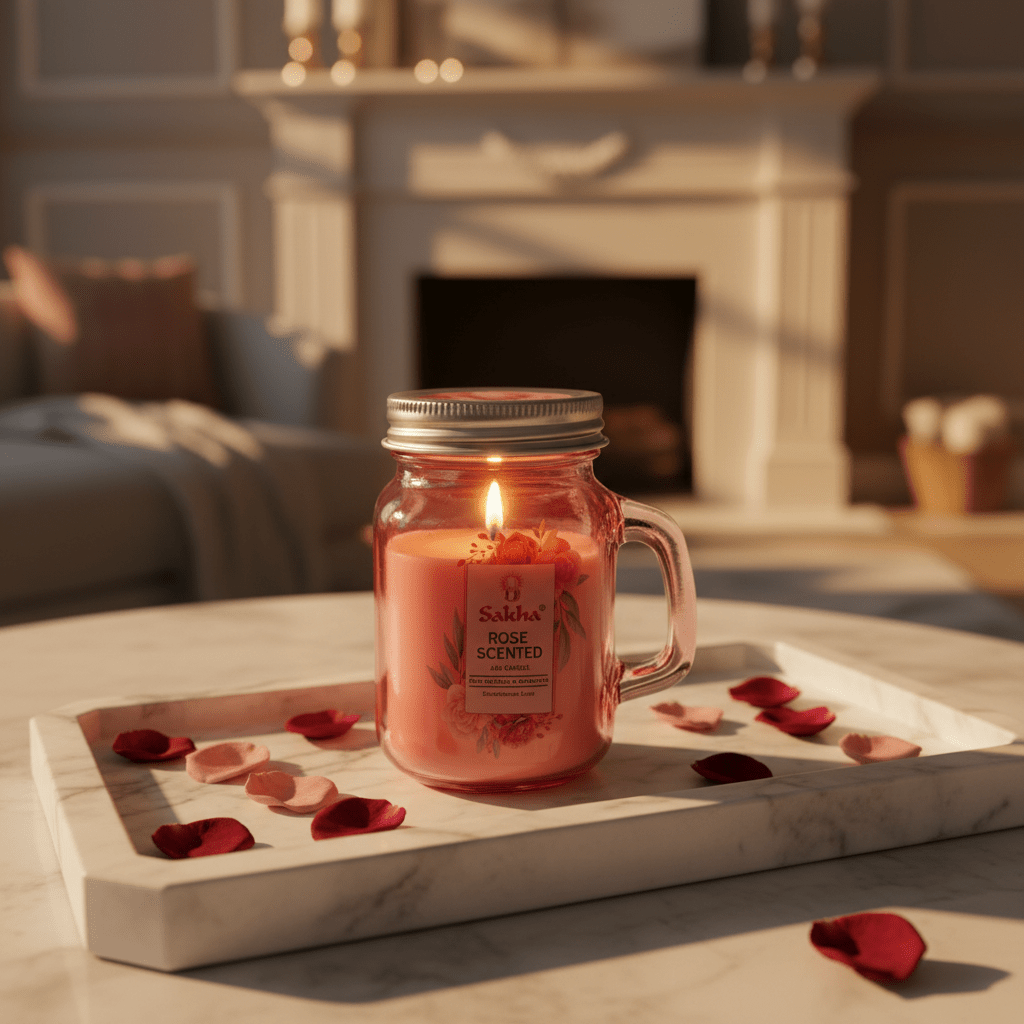Sakha Rose Scented Candle — Glass Jar, 9cm - Al Kabayel Discount CentreSakha Rose Scented Candle — Glass Jar, 9cmHome FragrancesSAKHAAl Kabayel Discount Centre