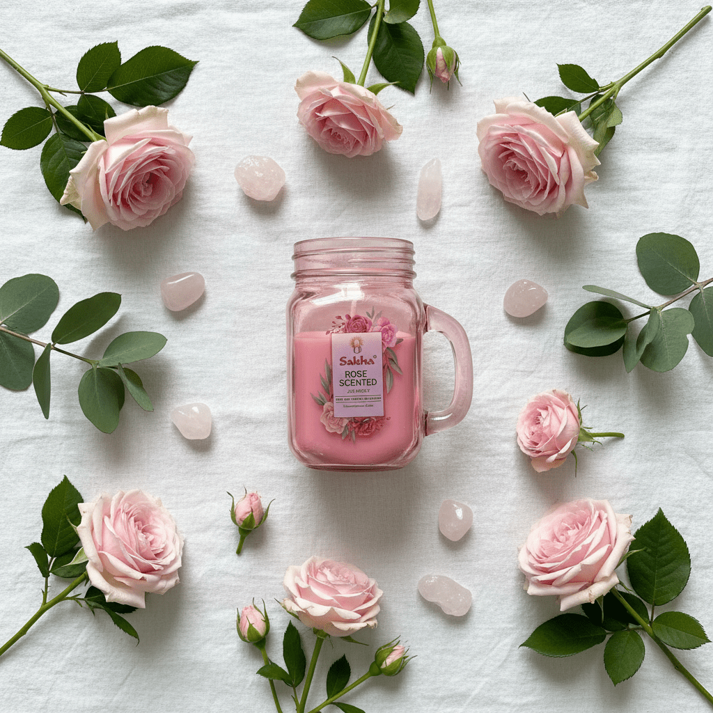 Sakha Rose Scented Candle in Glass Jar Mug | 12cm | - Al Kabayel Discount CentreSakha Rose Scented Candle in Glass Jar Mug | 12cm |Home FragrancesSAKHAAl Kabayel Discount Centre