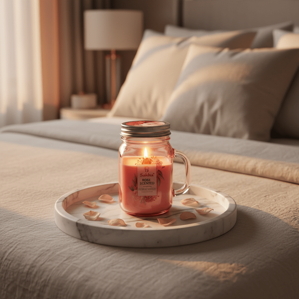 Sakha Rose Scented Candle in Glass Jar Mug | 12cm | - Al Kabayel Discount CentreSakha Rose Scented Candle in Glass Jar Mug | 12cm |Home FragrancesSAKHAAl Kabayel Discount Centre