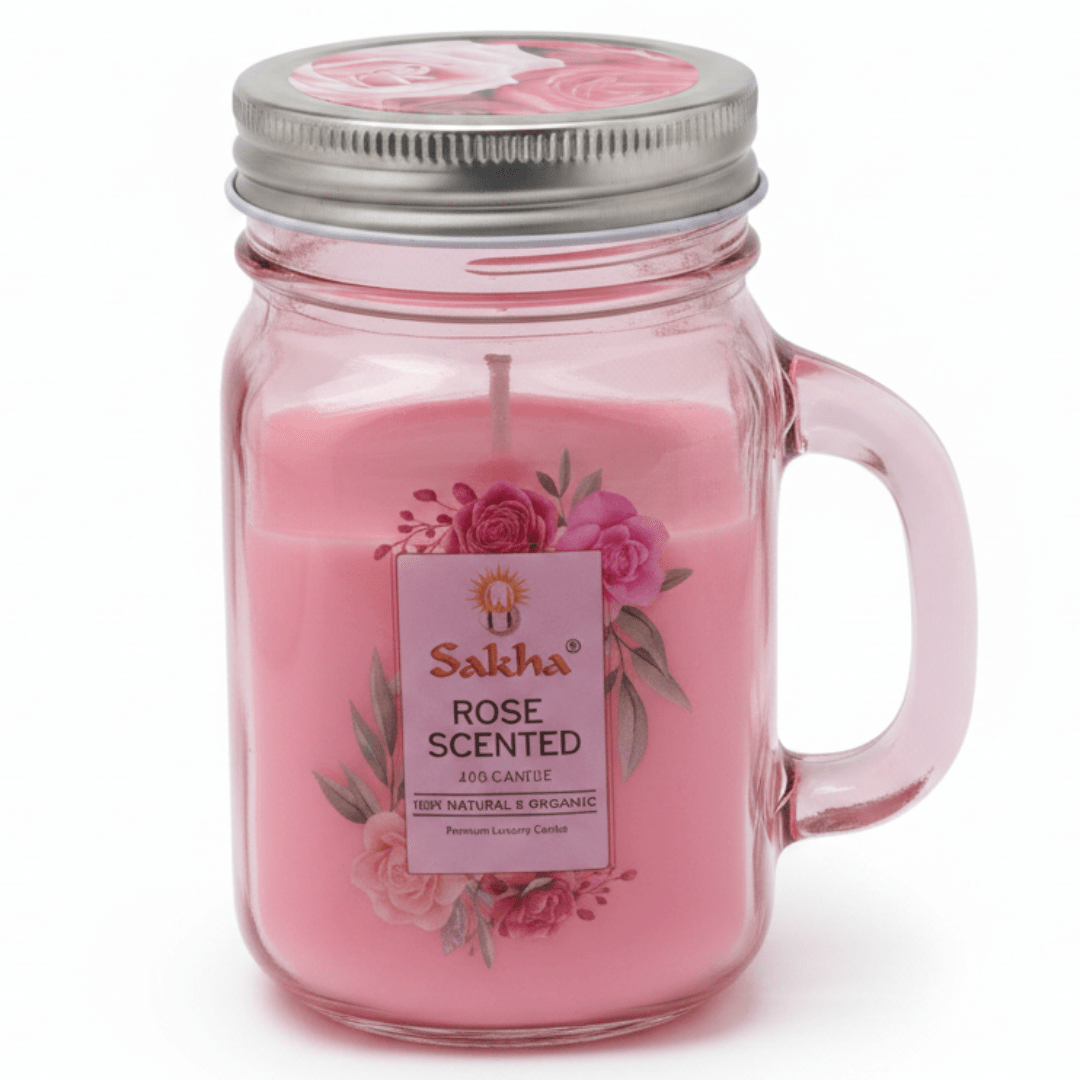 Sakha Rose Scented Candle in Glass Jar Mug | 12cm | - Al Kabayel Discount CentreSakha Rose Scented Candle in Glass Jar Mug | 12cm |Home FragrancesSAKHAAl Kabayel Discount Centre