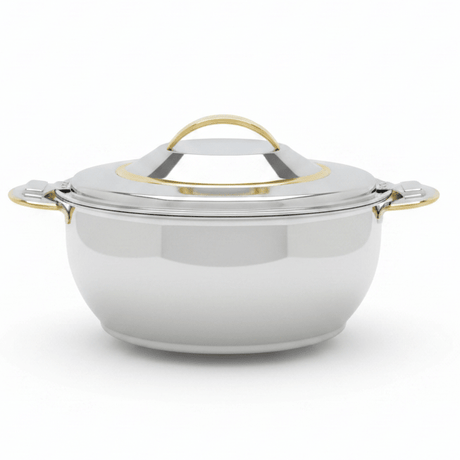 Sanjana Salma Compact Stainless Steel Insulated Hotpot for Food Storage and Serving Durable Silver & Gold Finish 600 ml - Al Kabayel Discount CentreSanjana Salma Compact Stainless Steel Insulated Hotpot for Food Storage and Serving Durable Silver & Gold Finish 600 mlCasserolesSANJANAAl Kabayel Discount Centre