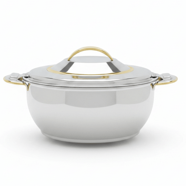 Sanjana Salma Compact Stainless Steel Insulated Hotpot for Food Storage and Serving Durable Silver & Gold Finish 600 ml - Al Kabayel Discount CentreSanjana Salma Compact Stainless Steel Insulated Hotpot for Food Storage and Serving Durable Silver & Gold Finish 600 mlCasserolesSANJANAAl Kabayel Discount Centre