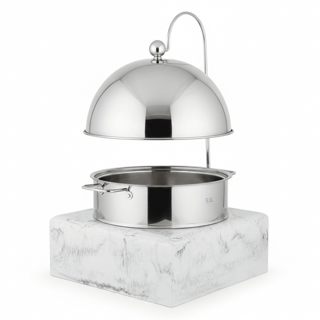 Satin Premium Stainless Steel Chafing Dish with Durable White Melamine Base Catering Buffet Warmer 5.5L - Al Kabayel Discount CentreSatin Premium Stainless Steel Chafing Dish with Durable White Melamine Base Catering Buffet Warmer 5.5LWarmersSATINAl Kabayel Discount Centre