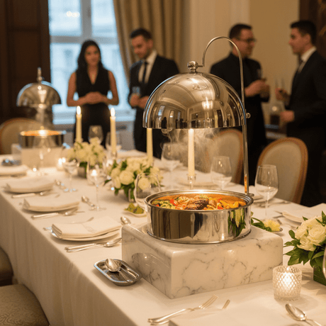 Satin Premium Stainless Steel Chafing Dish with Durable White Melamine Base Catering Buffet Warmer 5.5L - Al Kabayel Discount CentreSatin Premium Stainless Steel Chafing Dish with Durable White Melamine Base Catering Buffet Warmer 5.5LWarmersSATINAl Kabayel Discount Centre