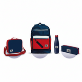 SBC Luxury 4-in-1 School Backpack Set 17" – Navy Blue & Red (Backpack + Lunch Bag + Water Bottle + Pencil Case)