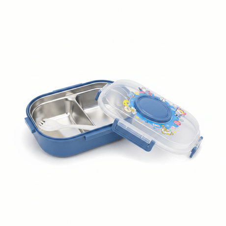 SBC Blue 2-Section Stainless Steel Kids Lunch Box with Spoon - 20×13 cm - Al Kabayel Discount CentreSBC Blue 2-Section Stainless Steel Kids Lunch Box with Spoon - 20×13 cmLunch BoxSBCAl Kabayel Discount Centre