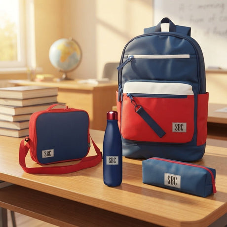 SBC Luxury 4-in-1 School Backpack Set 17" – Navy Blue & Red (Backpack + Lunch Bag + Water Bottle + Pencil Case) - Al Kabayel Discount CentreSBC Luxury 4-in-1 School Backpack Set 17" – Navy Blue & Red (Backpack + Lunch Bag + Water Bottle + Pencil Case)School BagsSBCAl Kabayel Discount Centre