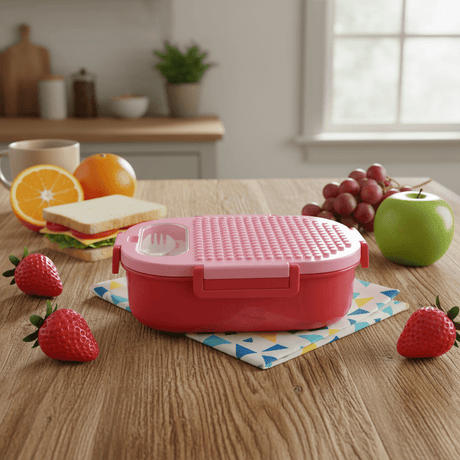 SBC Pink Plastic 2-Section Lunch Box with Fork – 23×16 cm - Al Kabayel Discount CentreSBC Pink Plastic 2-Section Lunch Box with Fork – 23×16 cmLunch BoxSBCAl Kabayel Discount Centre
