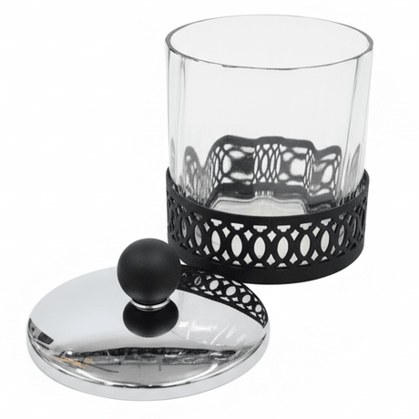 SBTC Glass Container with Metal Holder – Silver & Black Luxury Finish, Multipurpose Storage Jar, 4 × 4 Inch - Al Kabayel Discount CentreSBTC Glass Container with Metal Holder – Silver & Black Luxury Finish, Multipurpose Storage Jar, 4 × 4 InchJars & Food SaversSBTCAl Kabayel Discount Centre