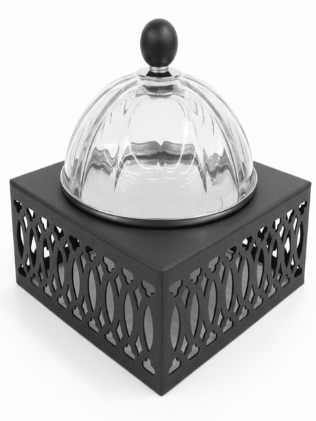 SBTC Glass Lid Metal Date Bowl with Stand – Premium Silver & Black Finish, Ideal for Dates & Dry Fruits, 15 × 14 cm - Al Kabayel Discount CentreSBTC Glass Lid Metal Date Bowl with Stand – Premium Silver & Black Finish, Ideal for Dates & Dry Fruits, 15 × 14 cmJars & Food SaversSBTCAl Kabayel Discount Centre