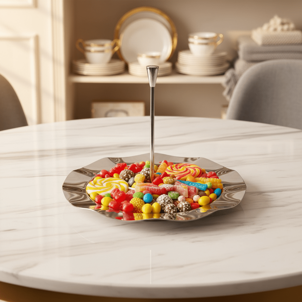 SBTC Large Stainless Steel Candy Plate with Handle for Serving Snacks, Sweets & Dry Fruits – 21 × 16 cm - Al Kabayel Discount CentreSBTC Large Stainless Steel Candy Plate with Handle for Serving Snacks, Sweets & Dry Fruits – 21 × 16 cmServing TraysSBTCAl Kabayel Discount Centre