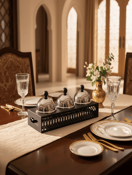 SBTC Metal Serving Bowl Set of 3 – Elegant Silver & Black Tableware for Snacks, Fruits & Desserts, 40 × 14 × 13 cm - Al Kabayel Discount CentreSBTC Metal Serving Bowl Set of 3 – Elegant Silver & Black Tableware for Snacks, Fruits & Desserts, 40 × 14 × 13 cmJars & Food SaversSBTCAl Kabayel Discount Centre