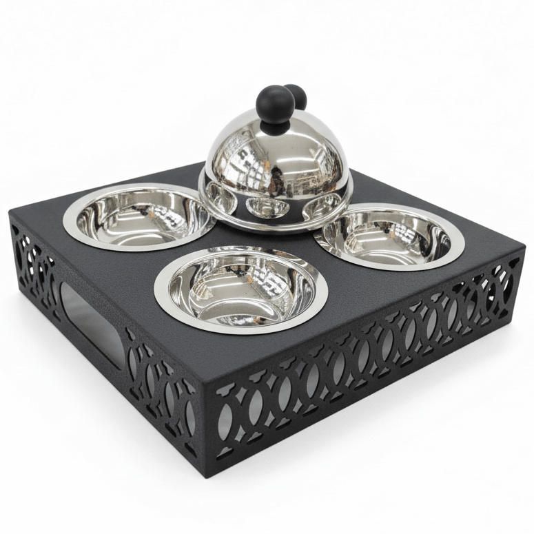 SBTC Metal Serving Bowl Set of 4 – Elegant Silver & Black Finish, Ideal for Snacks, Sweets & Dry Fruits, 27 × 14 cm - Al Kabayel Discount CentreSBTC Metal Serving Bowl Set of 4 – Elegant Silver & Black Finish, Ideal for Snacks, Sweets & Dry Fruits, 27 × 14 cmJars & Food SaversSBTCAl Kabayel Discount Centre