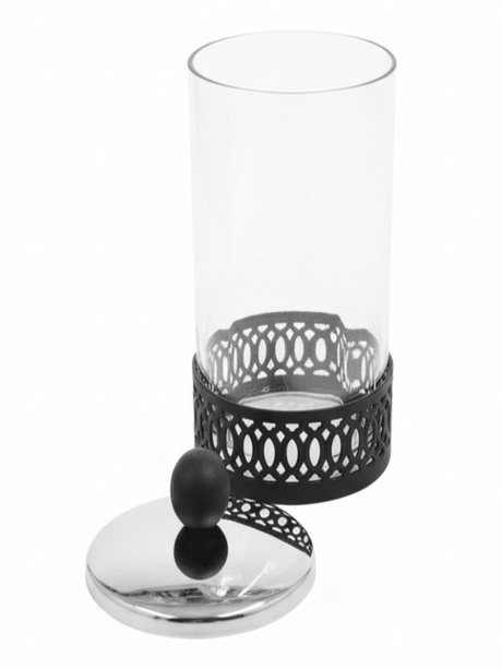 SBTC Round Glass Container with Metal Holder – Silver & Black Decorative Storage Box, 4 × 6 Inch - Al Kabayel Discount CentreSBTC Round Glass Container with Metal Holder – Silver & Black Decorative Storage Box, 4 × 6 InchJars & Food SaversSBTCAl Kabayel Discount Centre