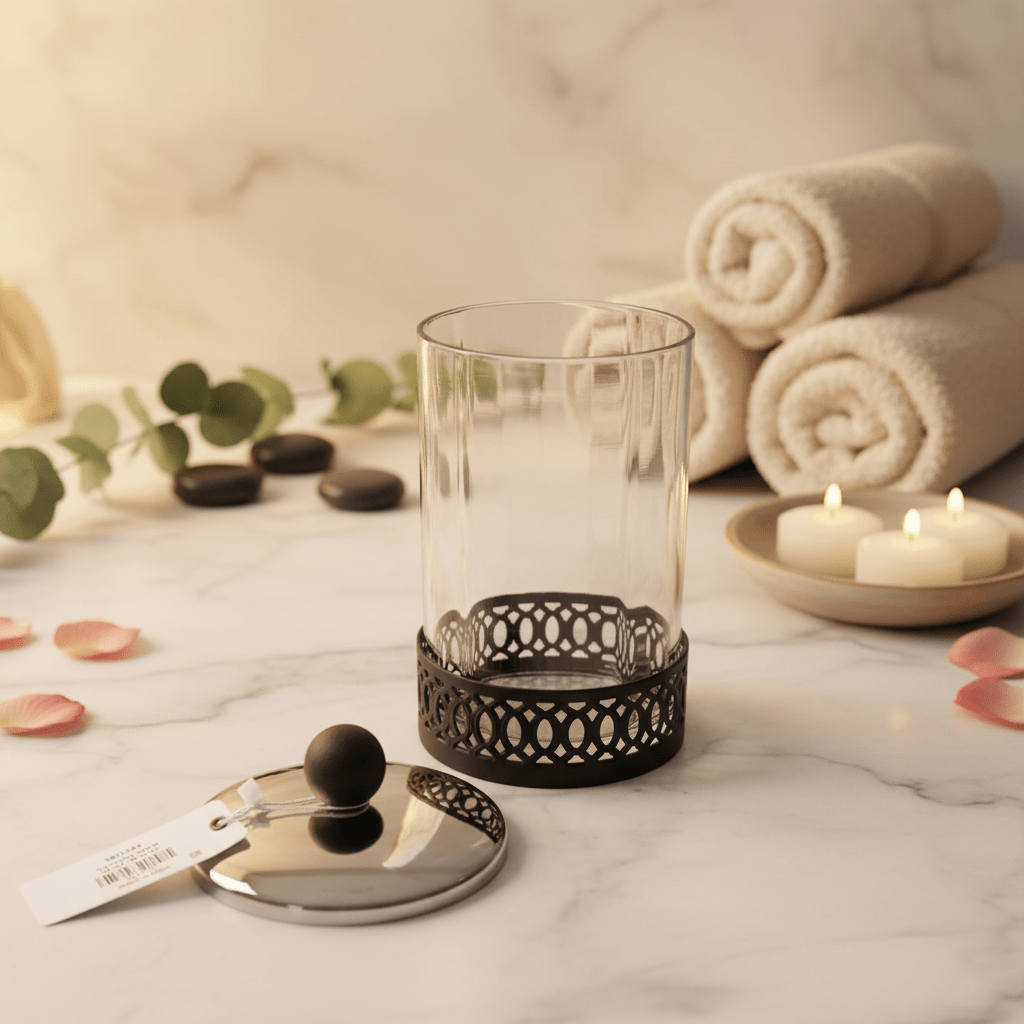 SBTC Round Glass Container with Metal Holder – Silver & Black Decorative Storage Box, 4 × 6 Inch - Al Kabayel Discount CentreSBTC Round Glass Container with Metal Holder – Silver & Black Decorative Storage Box, 4 × 6 InchJars & Food SaversSBTCAl Kabayel Discount Centre