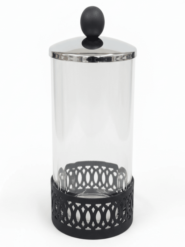 SBTC Round Glass Container with Metal Holder – Silver & Black Decorative Storage Box, 4 × 6 Inch - Al Kabayel Discount CentreSBTC Round Glass Container with Metal Holder – Silver & Black Decorative Storage Box, 4 × 6 InchJars & Food SaversSBTCAl Kabayel Discount Centre