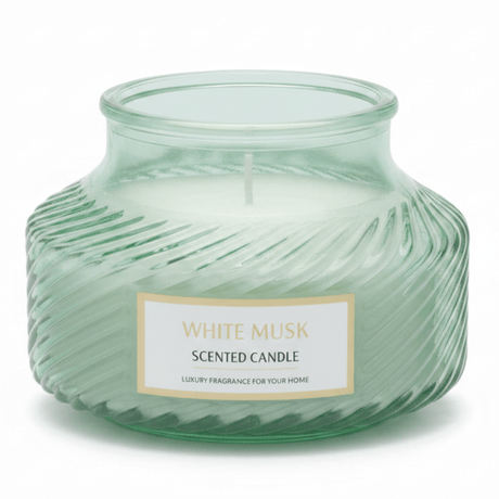 Scented Candle in Ribbed Glass Jar | Long-Lasting Home Fragrance | 8×8 cm | White Musk / Amber Myrrh / Wild Bluebell / Fresh Freesia - Al Kabayel Discount CentreScented Candle in Ribbed Glass Jar | Long-Lasting Home Fragrance | 8×8 cm | White Musk / Amber Myrrh / Wild Bluebell / Fresh FreesiaHome FragrancesAKDCAl Kabayel Discount Centre