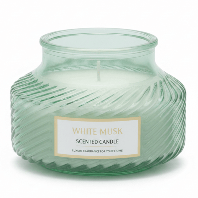 Scented Candle in Ribbed Glass Jar | Long-Lasting Home Fragrance | 8×8 cm | White Musk / Amber Myrrh / Wild Bluebell / Fresh Freesia - Al Kabayel Discount CentreScented Candle in Ribbed Glass Jar | Long-Lasting Home Fragrance | 8×8 cm | White Musk / Amber Myrrh / Wild Bluebell / Fresh FreesiaHome FragrancesAKDCAl Kabayel Discount Centre