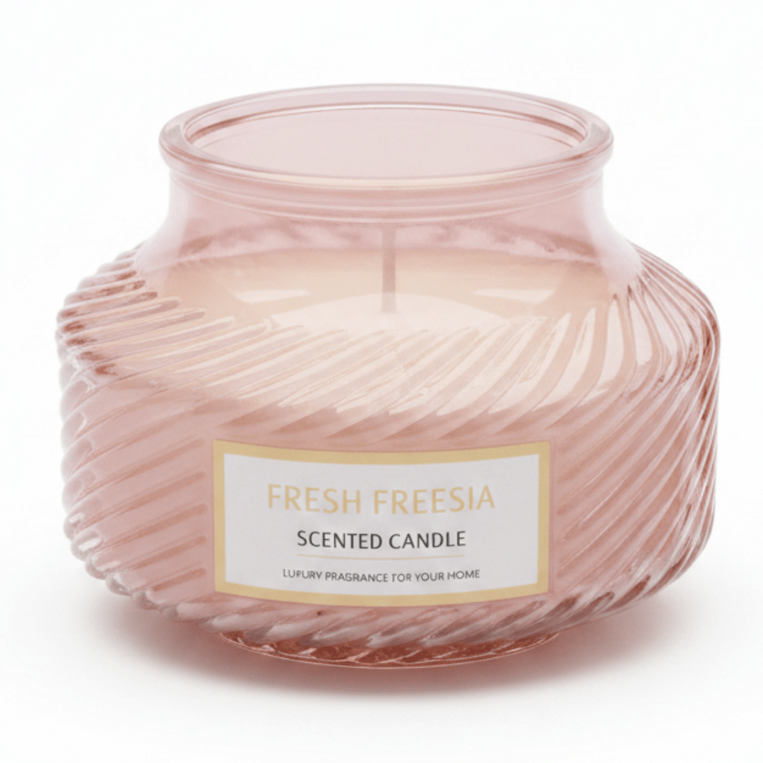 Scented Candle in Ribbed Glass Jar | Long-Lasting Home Fragrance | 8×8 cm | White Musk / Amber Myrrh / Wild Bluebell / Fresh Freesia - Al Kabayel Discount CentreScented Candle in Ribbed Glass Jar | Long-Lasting Home Fragrance | 8×8 cm | White Musk / Amber Myrrh / Wild Bluebell / Fresh FreesiaHome FragrancesAKDCAl Kabayel Discount Centre