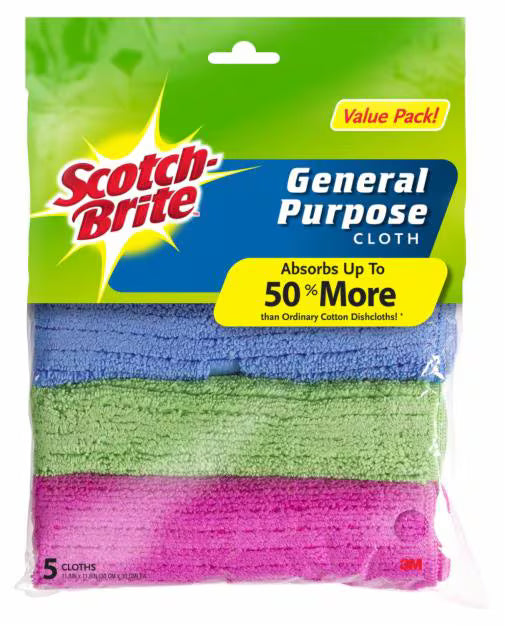 Scotch Brite 5pcs General Purpose Microfibre Cloth, 50% More Absorbtion, Efficient and effective cleaning cloth, Mullticolor