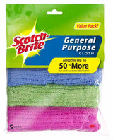 Scotch Brite 5pcs General Purpose Microfibre Cloth, 50% More Absorbtion, Efficient and effective cleaning cloth, Mullticolor