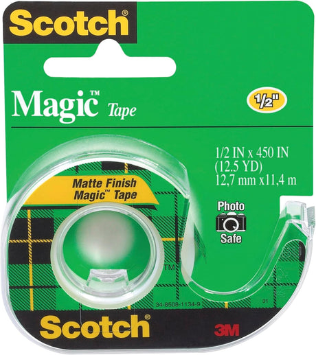 Scotch Magic Tape on a Dispenser 1/2 x 450 in (12mm x 11.43m), 1 roll/dispenser | Invisible | Removable | Sticky Tape | For Document Repair, Labelling and Sealing | Scotch Tape | Tape Dispenser - Al Kabayel Discount CentreScotch Magic Tape on a Dispenser 1/2 x 450 in (12mm x 11.43m), 1 roll/dispenser | Invisible | Removable | Sticky Tape | For Document Repair, Labelling and Sealing | Scotch Tape | Tape DispenserTapes & Packaging Tapes3MAl Kabayel Discount Centre